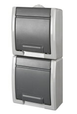 ATLAS IP55 Zásuvka 2x 2P+PE SCHUKO 2-nás. svislá šedá FAMATEL 19088
