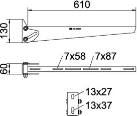 OBO AWV 61 FT Nástěnný výložník variabilní se základovou deskou B610mm Ocel