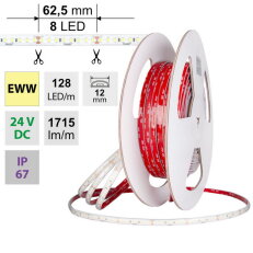 LED pásek SMD2835 EWW 128LED/m 11,5W/m DC 24V 1715lm/m CRI90 IP67 12mm 50m