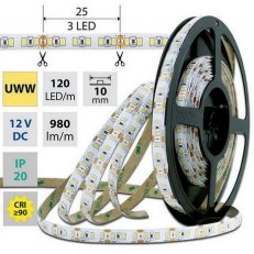 LED pásek SMD2835 UWW, 120LED/m, 14W/m, 980lm/m, IP20, DC 12V, 10mm, 5m