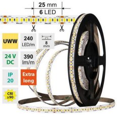 LED pásek SMD2835 UWW, 240LED/m, 6W/m, DC 24V, 390lm/m, CRI90, IP20, 8mm, 5m
