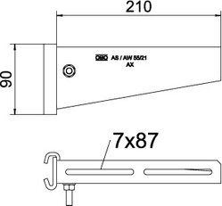 OBO AS 55 21 FT Výložník, pro závěs IS 8, B210mm, Ocel, žárově zinkováno