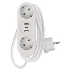 Prodlužovací kabel 1,4 m 2 zásuvky+2×USB-A+1×USB-C bílý PVC 1,5mm2 EMOS P02214E