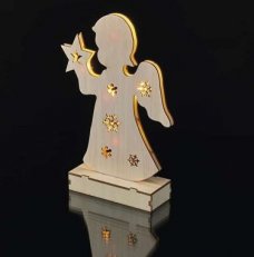 LED vánoční andělíček dřevěný, 2xAA, teplá bílá, časovač