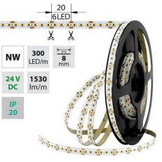 LED pásek SMD2216 NW, 300LED/m, 18W/m, 1530lm/m, IP20, DC 24V, 8mm, 5m