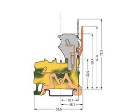 Základní svorka PE-1 vodič/1pin, 2,5mm2, na DIN lištu, zeleno-žlutá
