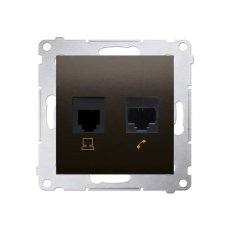 Telefonní zásuvka RJ12 + počítačová zásuvka RJ45 kat. 5e, hnědá matná
