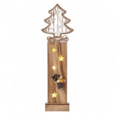 LED vánoční strom dřevěný, 48cm, 2× AA, teplá bílá, s časovačem Emos