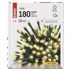 LED vánoční řetěz, 18 m, venkovní i vnitřní, teplá bílá, časovač EMOS D4AW04