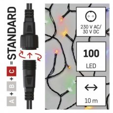 Standard LED spojovací vánoční řetěz, 10 m, venkovní i vnitřní, multicolor