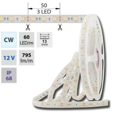 LED pásek SMD5050 CW, 60LED/m, 14,4W/m, 1180lm/m, IP68, DC 12V, 13mm, 5m