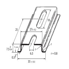 DIN-lista 35x7,5 - perforovaná, šířka 6,3mm 2m SCHMACHTL TS 35/F6