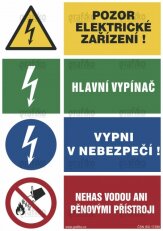El. napětí/Hlavní vypínač/Vypni v nebezpečí/Nehas, fólie 297x210, 3.9021.SE