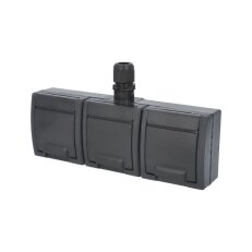 ATLAS 2K IP65 Zásuvka 3x 2P+PE 3-nás vodorovná s vývodkou M20 na povrch antracit