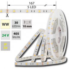 LED pásek SMD5050 WW, 30LED/m, IP54, 5m, 24V, 8,5 W/m