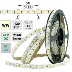 LED pásek SMD5050 WW, 120LED/m, 28,8W/m, 2160lm/m, IP20, DC 24V, 12mm, 5m