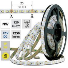 LED pásek SMD2835 NW, 120LED/m, 14W/m, 1250lm/m, IP54, DC 12V, 10mm, 5m