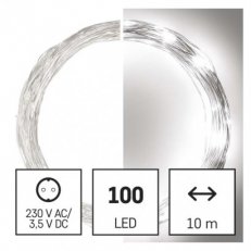 LED vánoční nano řetěz stříbrný, 10 m, venkovní i vnitřní, studená bílá, časovač