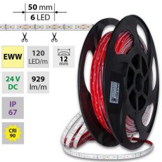LED pásek SMD2835 EWW, 120LED/m, 14W/m, DC 24V, 929lm/m, CRI90, IP67, 12mm, 50m