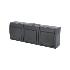 ATLAS 2K IP55 Zásuvka 3x 2P+PE, 3-nás vodorovná s ochr. kolíkem, antracit