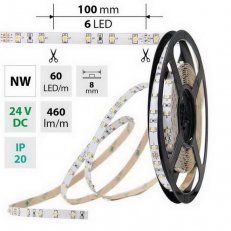 LED pásek SMD3528 neutrálně bílý, 60LED/m, IP20, DC 24V, 8mm, 50m