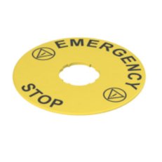 Žlutý štítek, průměr 90 mm, popis EMERGENCY STOP PIZZATO VETF32D5102