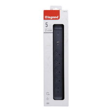 PRODLUŽOVACÍ PŘÍVOD 5X2P+T USB A+C PŘEP. OCHRANA VYP/ZAP KABEL 1,5M ČERNÁ/ŠEDÁ