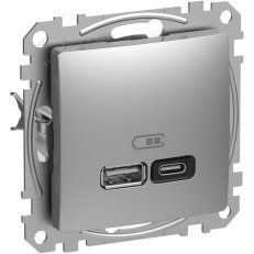 Sedna D/E Dvojitá USB A+C rychlonabíječka 3A 45W, Alu SCHNEIDER SDD113404