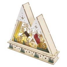 LED dřevěná vánoční krajina, 23,5cm, 2x AA, vnitřní, teplá bílá, časovač, DCWW39