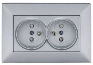 Zásuvka UTE PL dvojitá zrcadlová, šroubové svorky, stříbrná SCHRACK EV121061--