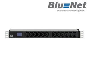 Zásuvková jednotka BLUENET 19'' 1U 12xIEC C13 2,0m H05VV-F3G1,5mm2, hliník/černá