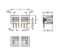 Konektor s pájecími piny THT pájecí kontakt 1,0x1,0mm úhlové světle šedá 3pól.
