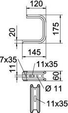 TPD 145 FS Nástěnný a stropní držák, Profil TP, B145mm, Ocel, St OBO 6363806