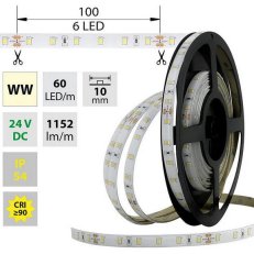 LED pásek SMD2835 WW, 60LED/m, 14,4W/m, 1152lm/m, IP54, DC 24V, 10mm, 5m