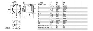 Zásuvka vestavná 63A 4p 400V IP44 6h BALS 134