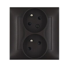 Zásuvka dvojnásobná s uzemněním, pootočená 16A, 250V, s clonkami, hnědá matná