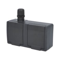 ATLAS 2K IP65 Zásuvka 2x 2P+PE 2-nás vodorovná s vývodkou M20 na povrch antracit