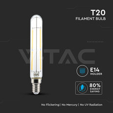 4W LED T20 LED Filament Bulb Clear Glass 4000K E14 VT-2204, V-TAC SKU212702