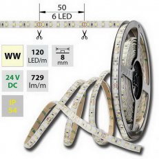 LED pásek SMD3528 WW, 120LED, IP54, 5m, 24V, 9,6 W/m