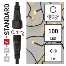 Standard LED spojovací vánoční řetěz - záclona, 1x2 m, venkovní, teplá bílá