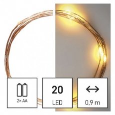 LED vánoční nano řetěz, 1,9 m, 2x AA, vnitřní, teplá bílá, časovač EMOS D3AW07