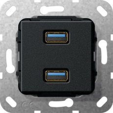 USB 3.0 A 2n. krátký kabel vložka černá m GIRA 568510
