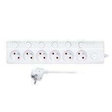 6z prodlužovací přívod, 3m, 3 x 1mm2, bílý, 7x vypínač SOLIGHT PP161
