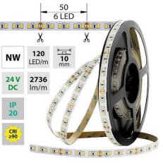LED pásek SMD2835 NW, 120LED/m, 28,8W/m, DC 24V, 2736lm/m, CRI90, IP20, 10mm 50m