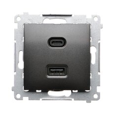 Nabíječka USB 2 násobná, C+A, antracitová metalizovaná, 30W DEC2CAQ.01/48