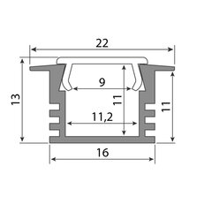 Vestavný hliníkový profil VL, 22x13 mm, mléčný difuzor, komplet, 2 m