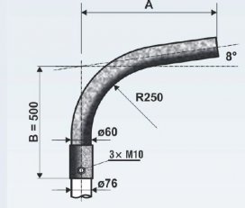 SV 4/76 - 1250 výložník sadový, obloukový na stožáry STB A, STB B, ICON, ROTEIRO