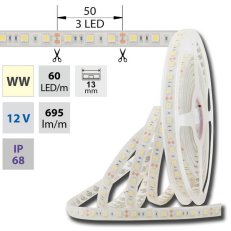LED pásek SMD5050 WW, 60LED/m, 14,4W/m, 1065lm/m, IP68, DC 12V, 13mm, 5m