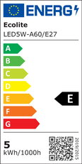 LED světelný zdroj E27, A60, 5W, 3000K, 550lm ECOLITE LED5W-A60/E27/3000