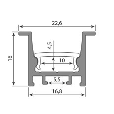 Vestavný hliníkový profil VU 22x16mm vč. mléč. difuz. 2m MCLED ML-761.604.04.2